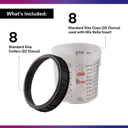 3M PPS (Original Series) 16001-4PK Spray Gun Cup and Collar, Standard, 22 oz, Use with Paint Gun for Painting Projects Like Car, Furniture, Home, 4 Pack