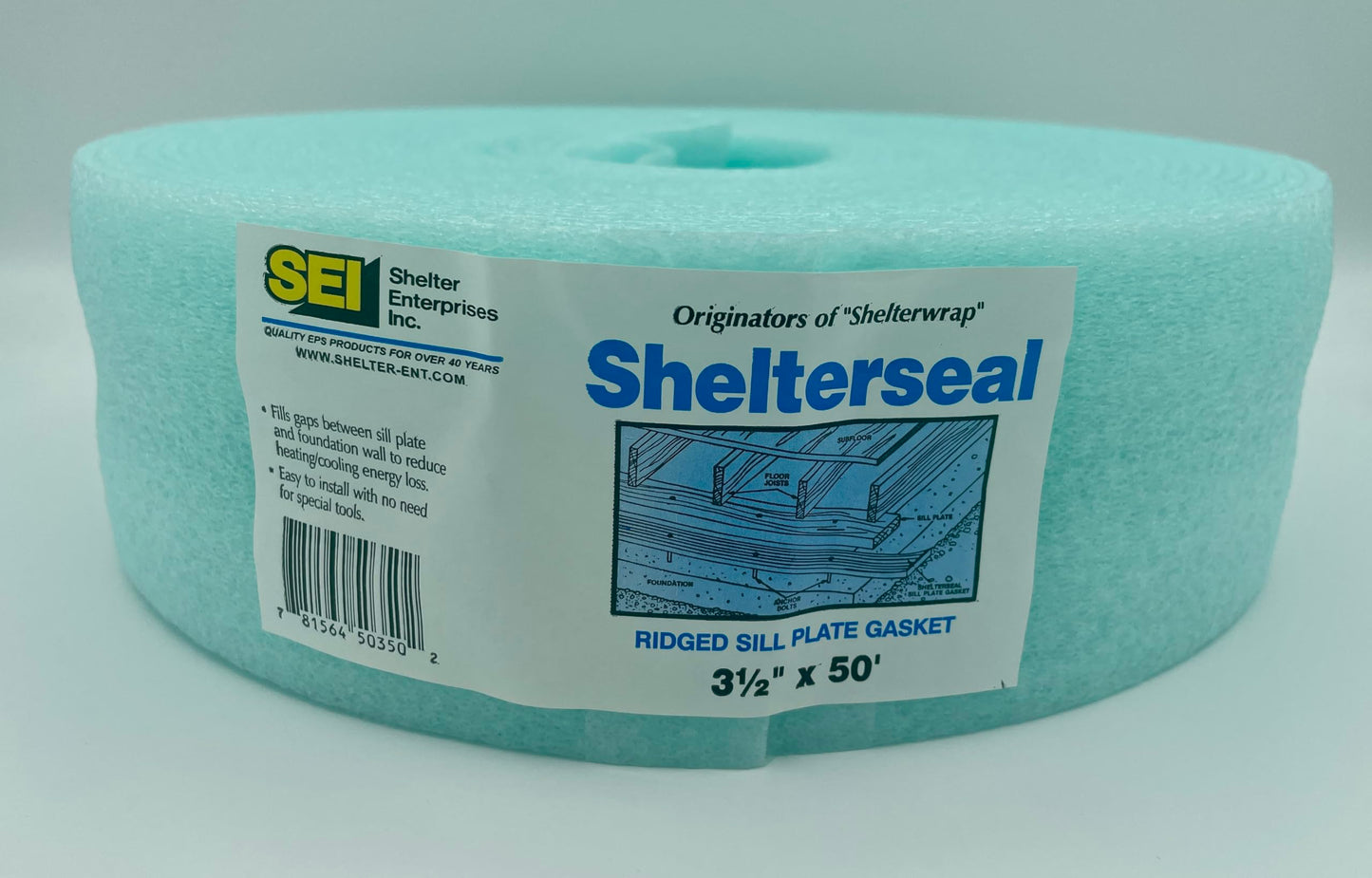 Shelterseal Rigged Sill Plate Gasket, Sill Seal, Aqua (3 1/2" x50')