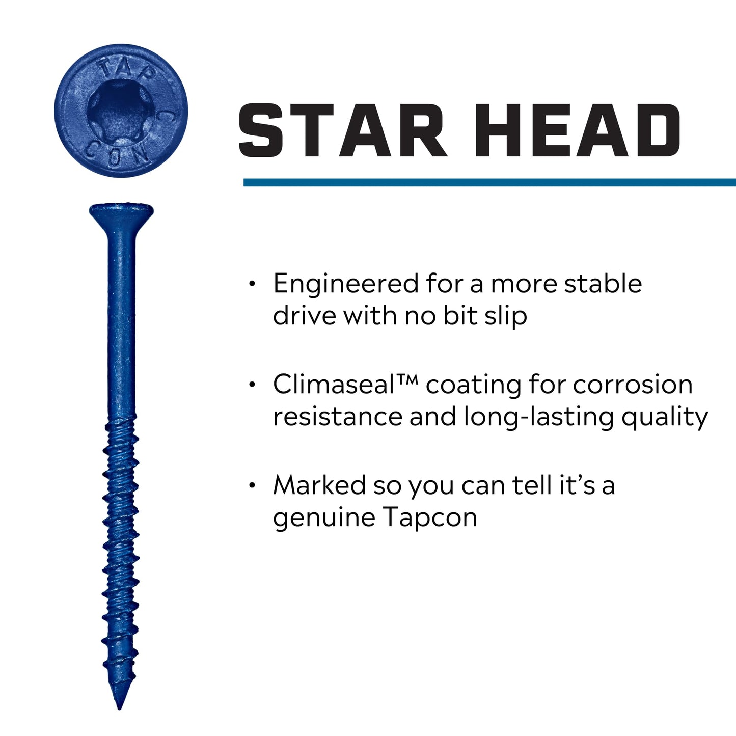 Tapcon 3/16 x 2-3/4 Inch Blue Climaseal Star Head Concrete Anchors, 25 PCS, Corrosion Resistant Coating, Heavy-Duty Concrete and Masonry Screws, Superior Holding Strength, Drill Bit Sold Separately