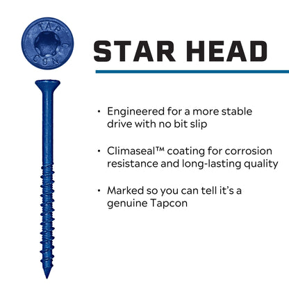 Tapcon 3/16 x 2-3/4 Inch Blue Climaseal Star Head Concrete Anchors, 25 PCS, Corrosion Resistant Coating, Heavy-Duty Concrete and Masonry Screws, Superior Holding Strength, Drill Bit Sold Separately