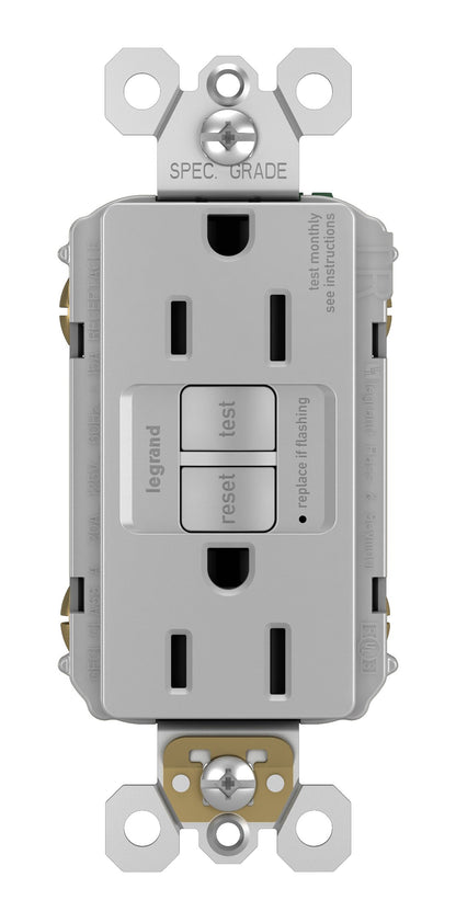 Legrand Radiant 15 Amp GFCI Self-Test Decorator Duplex Electrical Wall Outlet, Power Outlet with Trip Indicator, 1597GRYCCD12, Gray, 1 Count