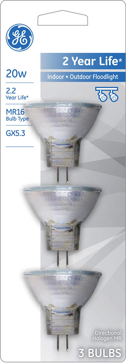 GE 85289 20-Watt Track and Recessed MR16 Halogen Light Bulb, Clear, 3-Pack