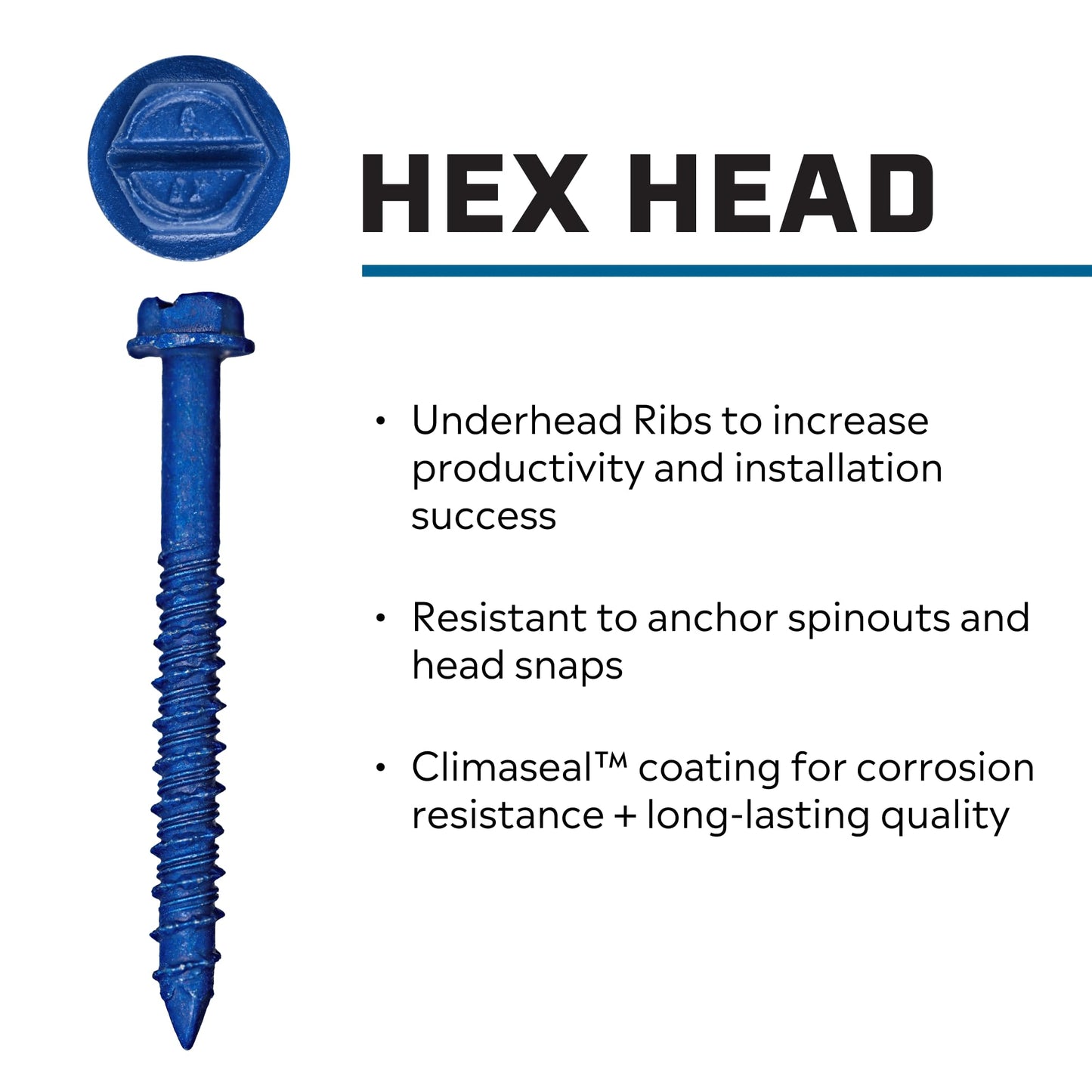 Tapcon 3/16 x 1-3/4 Inch Blue Climaseal Hex Head Concrete Anchors, 25 PCS, Corrosion Resistant Coating, Heavy-Duty Concrete and Masonry Screws, Superior Holding Strength, Drill Bit Sold Separately
