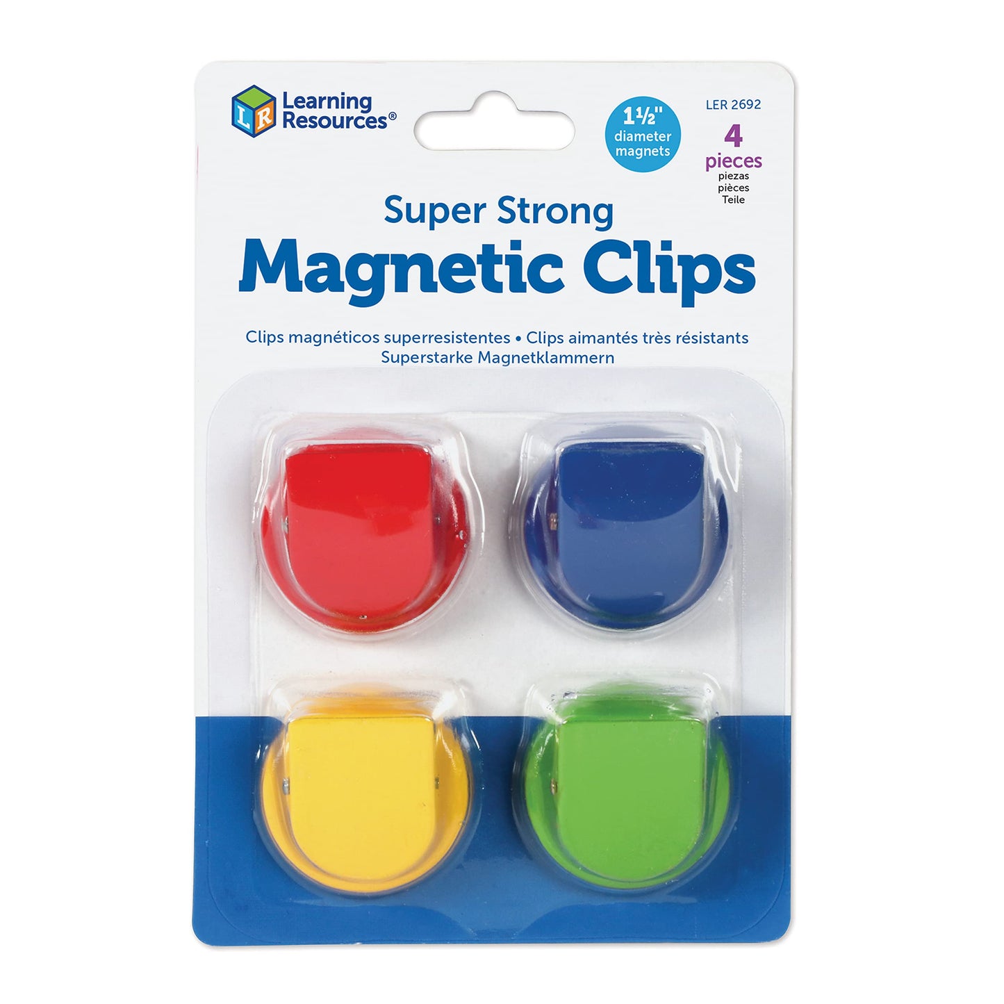 Learning Resources Super Strong Magnetic Clips,Set of 4 Clips, Holds Up to 20 Pounds, Home and Office Supplies, Back to School Supplies,Teacher Supplies