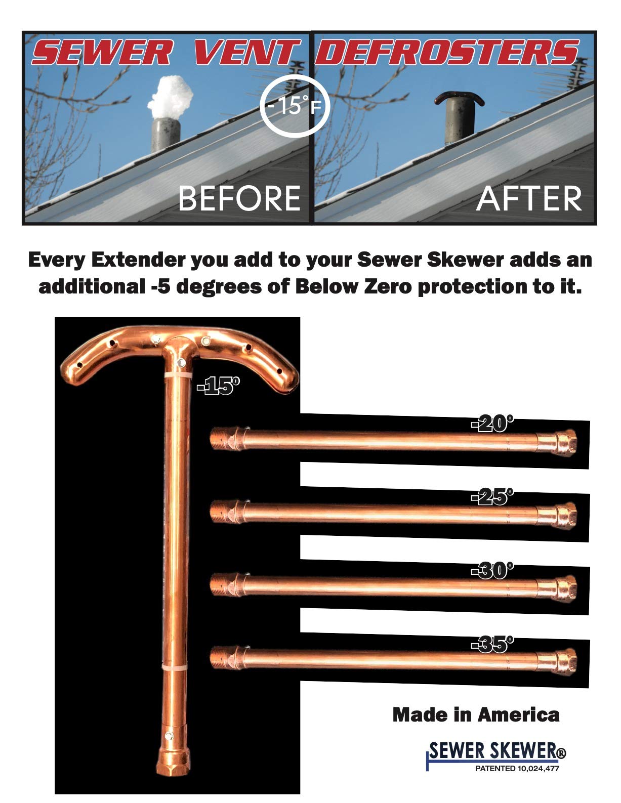 4003154 SEWER VENT EXTENDER 17"" Sewer Skewer 17 in. L Copper Sewer Vent Defroster Extender (Pack of 1)