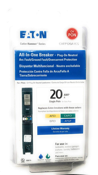 Eaton CH 20 Amp All in One AF/GF Plug-On-Neutral Breaker-New Read