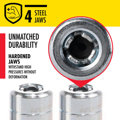 LUMAX LX-1400-2 Silver 1/8" NPT Standard Grease Coupler (Pack of 2). Standard Grease Coupler. Fits All 1/8" NPT Threads. 4500 PSI (310 Bar) Maximum Operating Pressure.