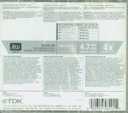 TDK Systems DVD+R 4.7GB 4X 1PK (DVD+R47CBX)