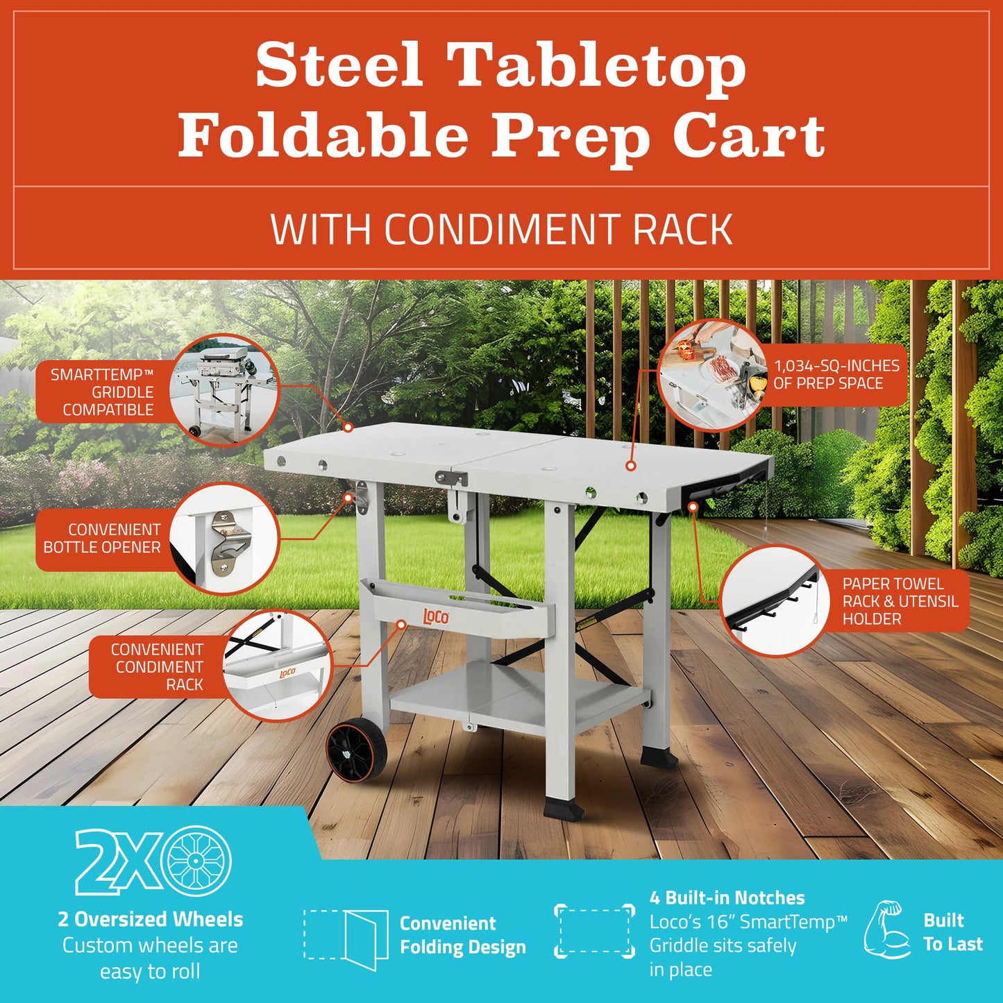 LoCo Cookers Griddle Grill Cart, Foldable Steel Tabletop Prep Station, Chalk