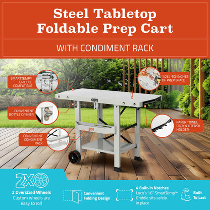 LoCo Cookers Griddle Grill Cart, Foldable Steel Tabletop Prep Station, Chalk