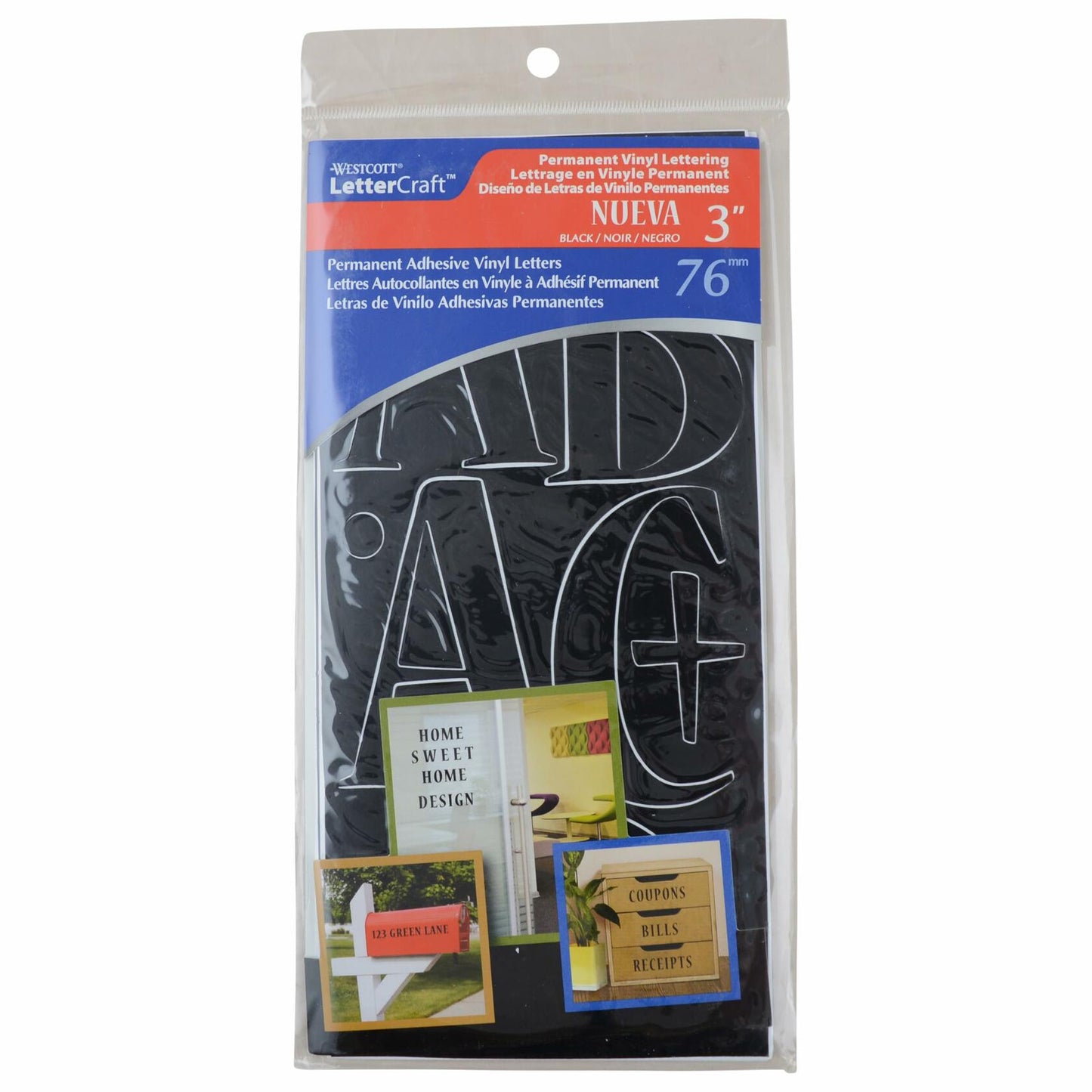 Westcott LetterCraft Permanent Vinyl Lettering Nueva 3-Inch, Black (15856)