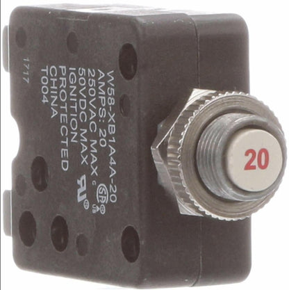 POTTER & BRUMFIELD W58-XB1A4A-20 1-Pole, 20A, 250 VAC, 50 VDC, Circuit Breaker, Thermal