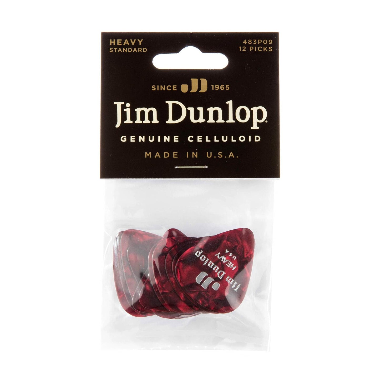 Dunlop Classic Celluloid Red Pearloid Guitar Picks, Heavy, 12 Pack