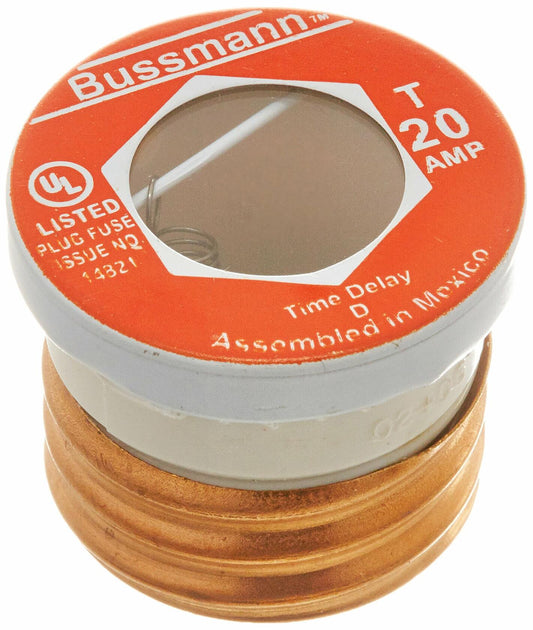 Bussmann T-20 20 Amp Type T Time-Delay Dual-Element Edison Base Plug Fuse, 125V UL Listed, pack of 4