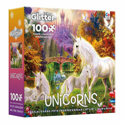 Ceaco - Unicorns Glitter - The Castle Unicorns- 100 Piece Jigsaw Puzzle