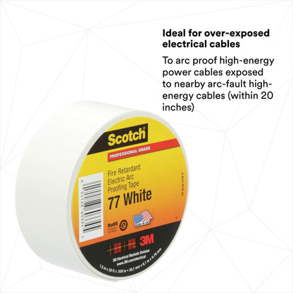 3M Scotch Fire-Retardant Electric Arc Proofing Tape 77W, 1-1/2 in x 20 ft, 1 roll/carton, White/Gray