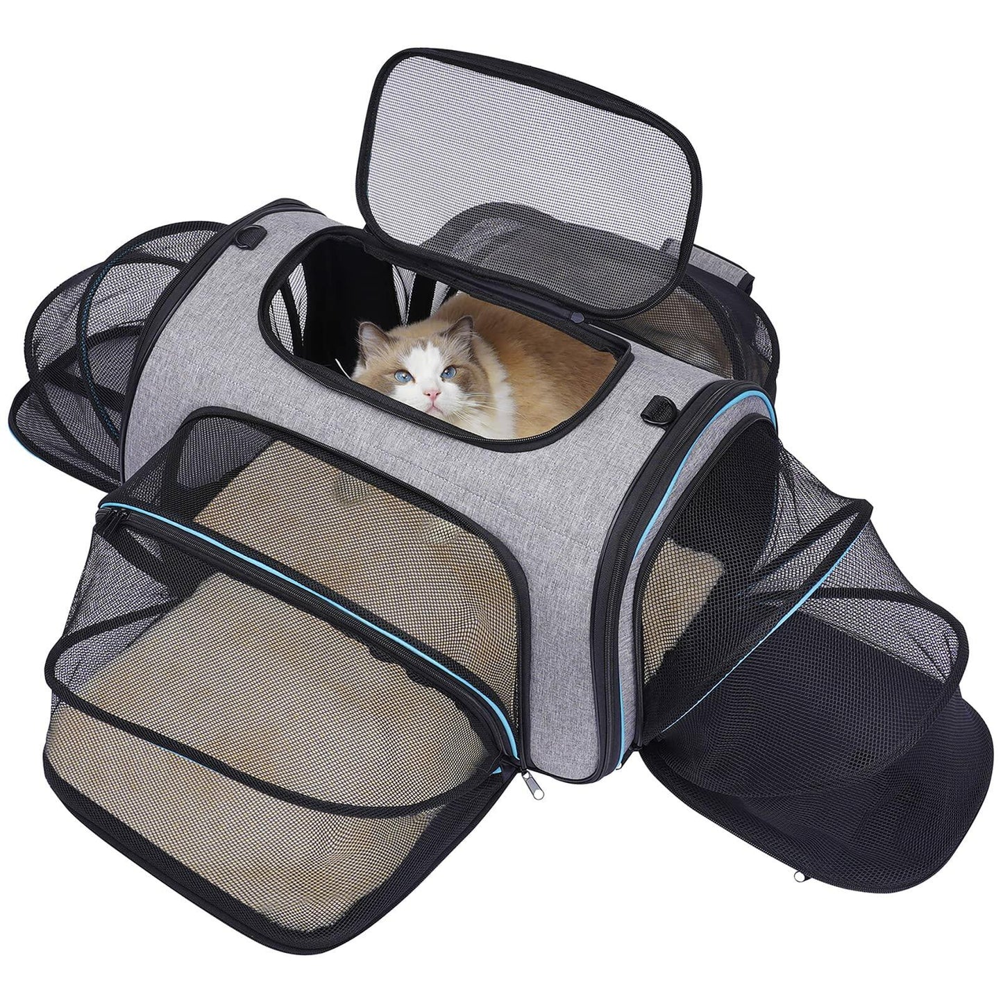 Siivton 4 Way Expandable Pet Carrier, Airline Approved Collapsible Cat Soft-Sided Carriers W/Removable Fleece Pad for Cats, Puppy, Small Dogs (18"x 11"x 11")