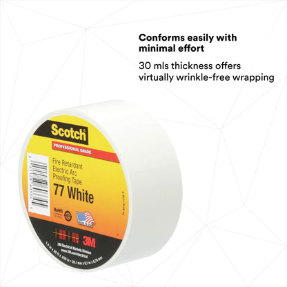 3M Scotch Fire-Retardant Electric Arc Proofing Tape 77W, 1-1/2 in x 20 ft, 1 roll/carton, White/Gray