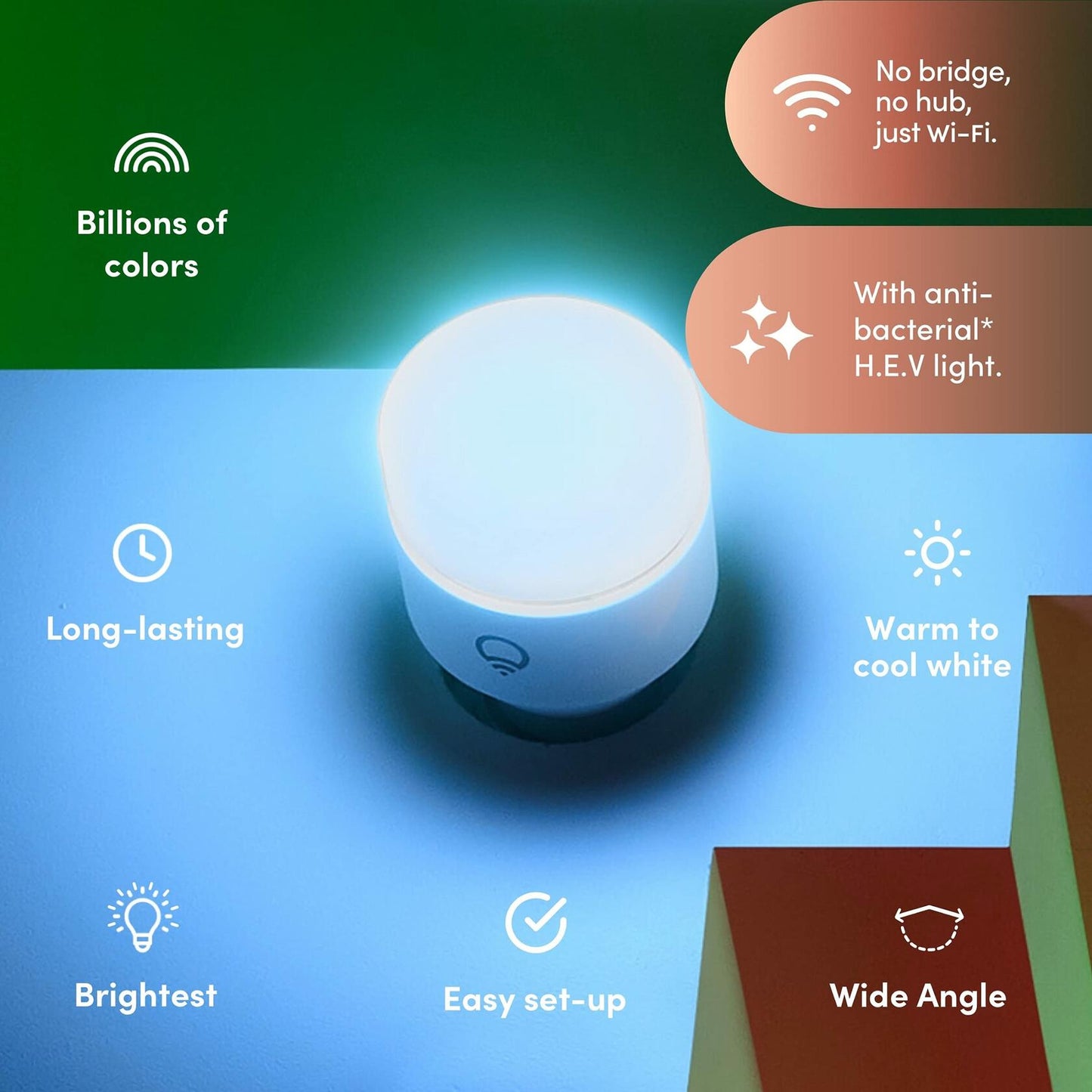 LIFX Color - Clean Edition, 1100 lumens, Wi-Fi Smart LED Light Bulb, Supercolor and Whites, No Bridge Required, Works with Alexa, Hey Google, HomeKit and Siri. HEV Antibacterial Function (1 Pack)