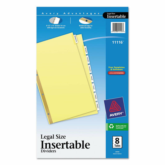 Avery 11116 Insertable Standard Tab Dividers, 8-Tab, Legal,Buff