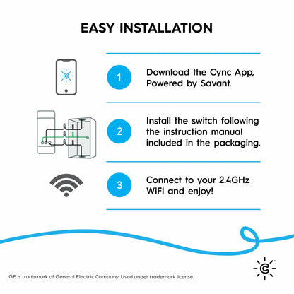 GE CYNC Smart Light Switch, Toggle Switch Style, No Neutral Wire Required, Bluetooth and 2.4 GHz WiFi 3-Wire Switch, Works with Amazon Alexa and Google Home, White (1 Pack)