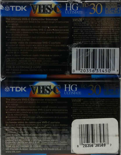 TDK 30 Minute Vhs-c Hg Ulitimate 214777 Ep Sp