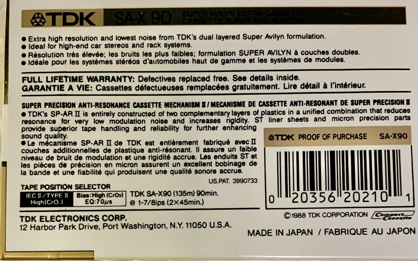 TDK SA-X 90 Minute Blank Cassette Tape