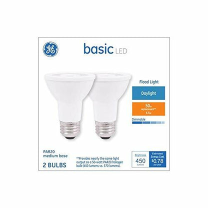 GE Basic 2-Pack 50 W Equivalent Dimmable Daylight Par20 LED Light Fixture Light Bulbs