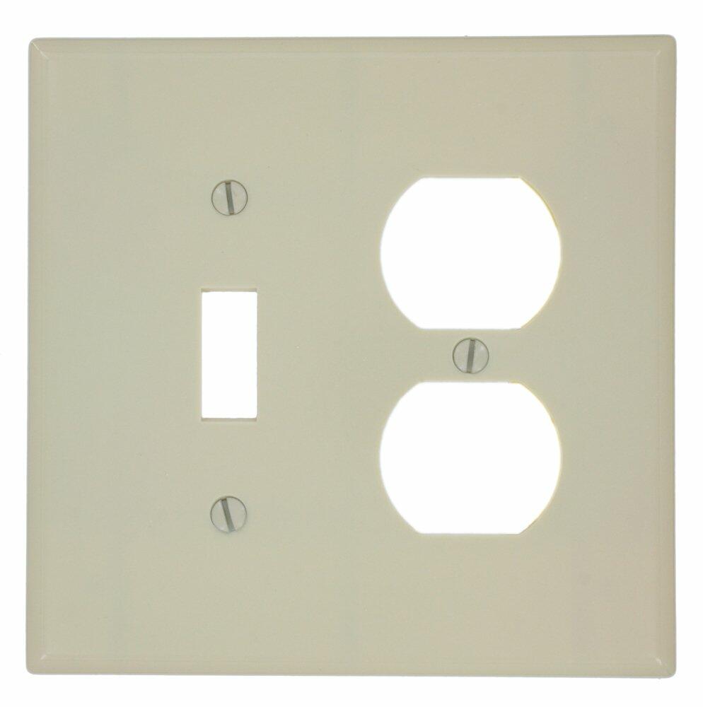 Leviton 80505-I 2-Gang 1-Toggle 1-Duplex Device Combination Wallplate, Midway Size, Ivory