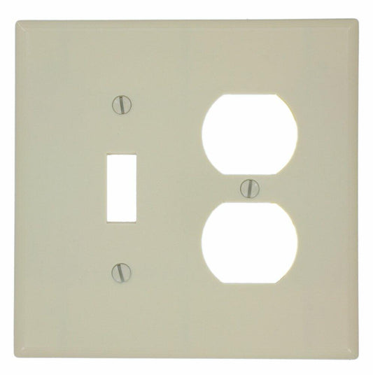 Leviton 80505-I 2-Gang 1-Toggle 1-Duplex Device Combination Wallplate, Midway Size, Ivory