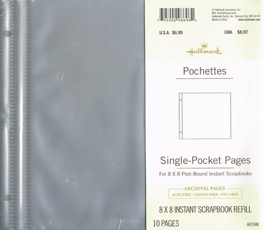 Single-Pocket 8 X 8 Pochettes Scrapbook Refill Pages - AR1908