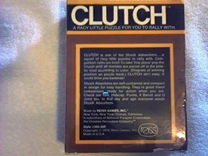 1974 Reiss Games, Inc. Reiss Games Clutch Puzzle Game a Racy Little Puzzle for You to Rally with a Subsidiary of National Paragon Corporation...the Creative Recreation Company (Factory Sealed Version From 1974)