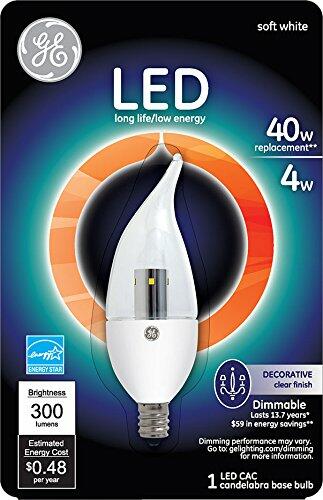GE Lighting 89949 Energy-Smart LED 4-watt, 300-Lumen Bent Tip Bulb with Candelabra Base, Clear, 1-Pack