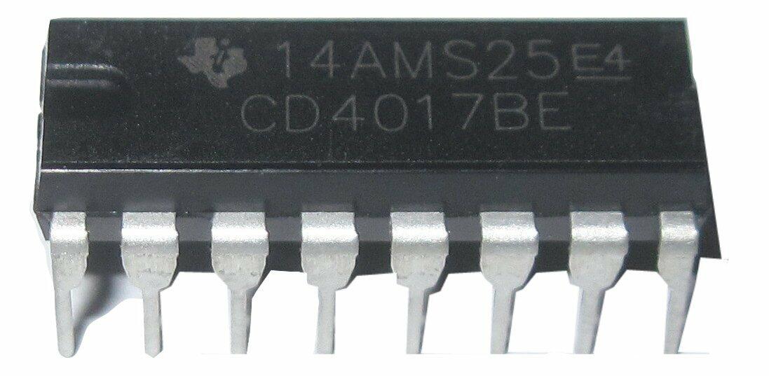 TEXAS INSTRUMENTS CD4017BE IC, DECADE COUNTER/DIVIDER, CMOS, DIP-16 (50 pieces)