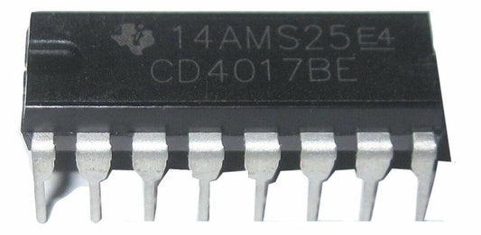 TEXAS INSTRUMENTS CD4017BE IC, DECADE COUNTER/DIVIDER, CMOS, DIP-16 (50 pieces)