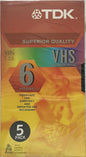 5 Pack TDK VHS Standard Grade T-120 Videotape 6 Hours EP Superior Quality