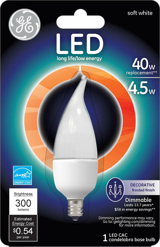 GE Lighting 89948 Energy-Smart LED 4.5-watt, 300-Lumen Bent Tip Bulb with Candelabra Base, Frosted, 1-Pack