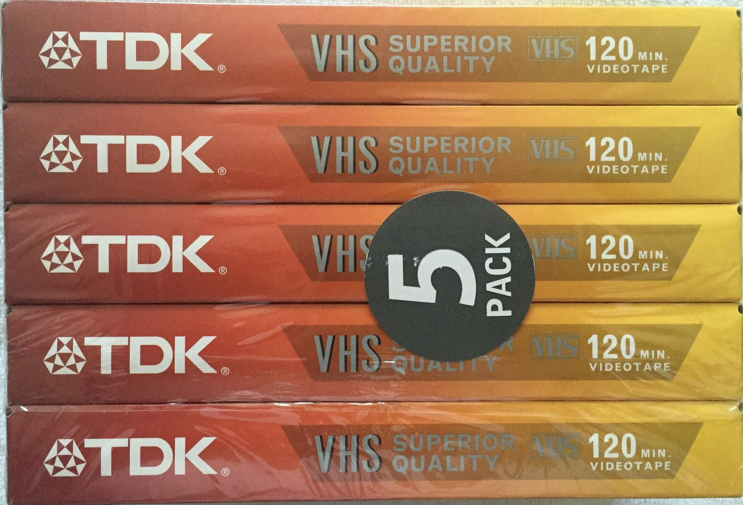 5 Pack TDK VHS Standard Grade T-120 Videotape 6 Hours EP Superior Quality