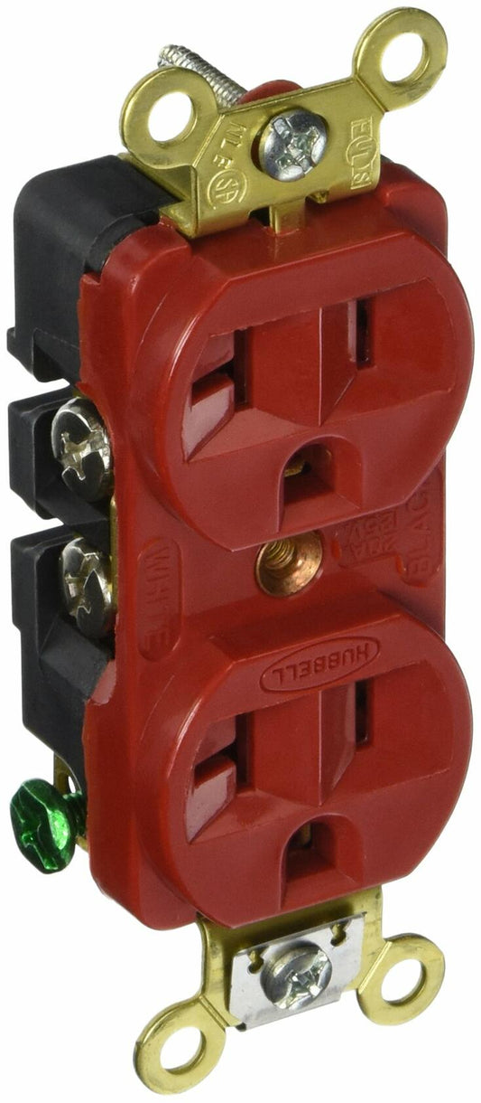 Hubbell HBL5352R Duplex Receptacle, Industrial Grade, 20 amp, 125V, 5-20R, Red