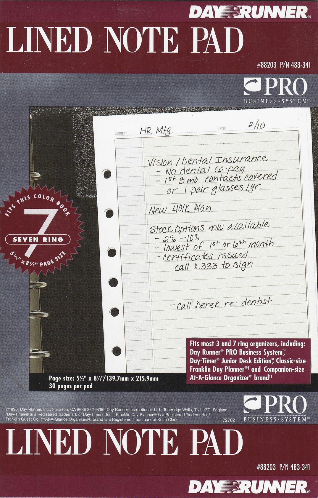 Day Runner Lined Notepad 5.5 x 8.5 Inches - 30 Sheets Per Pad (483-341)