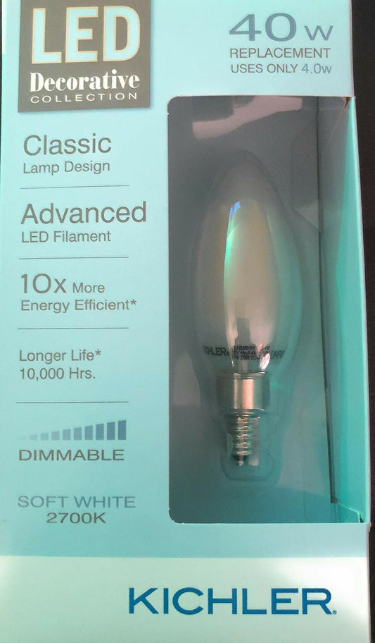 Kichler Frosted 40W Equivalent Dimmable B10 Vintage LED Decorative Candelabra Light Bulb