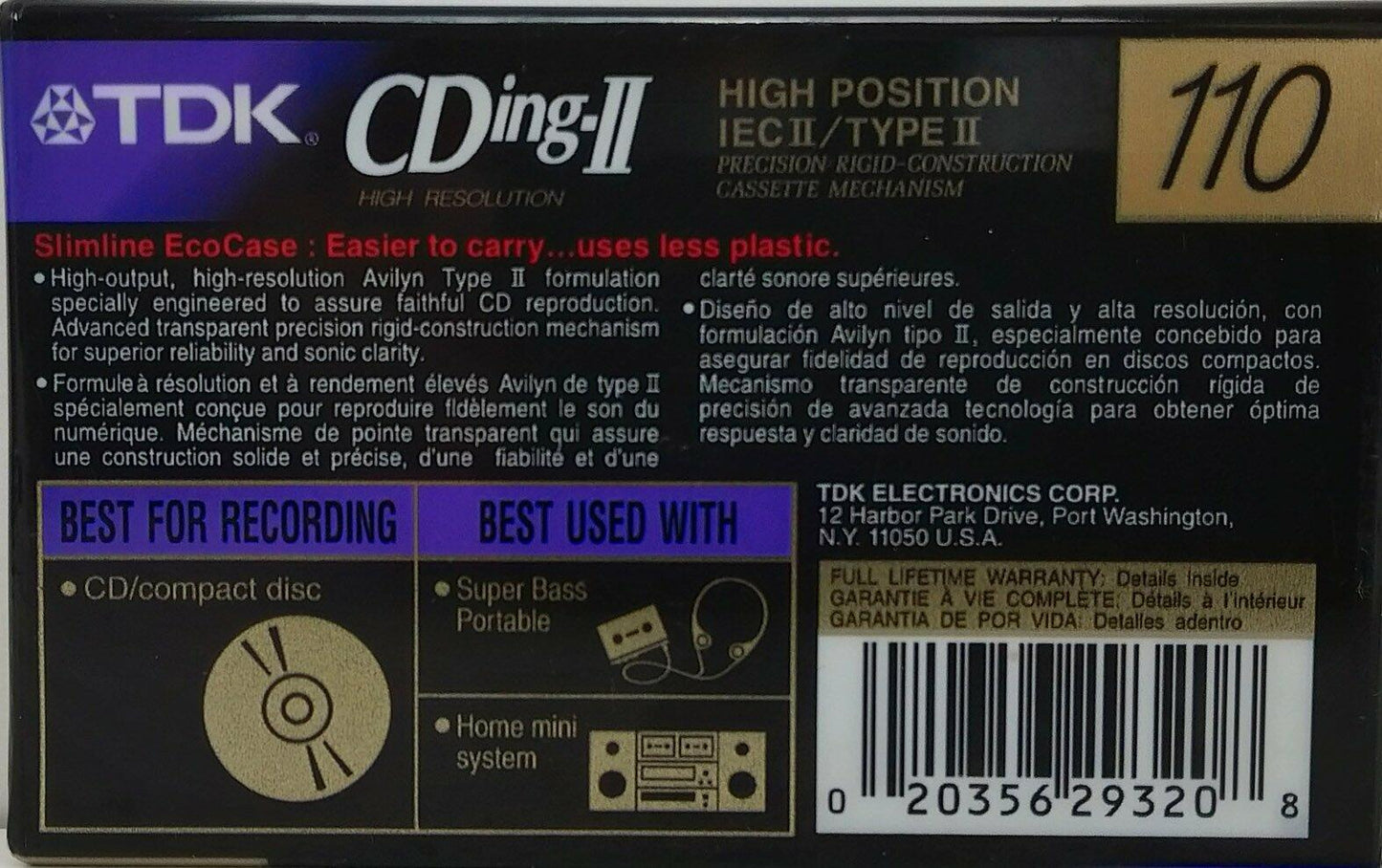 TDK CD POWER AUDIO CASSETTE 110 MINS