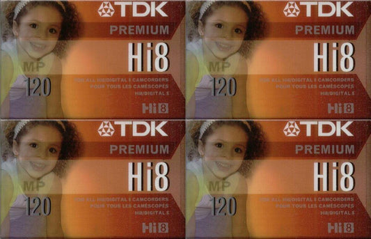 TDK Hi8 Premium Video Cassettes, 120 minutes, Pack of 4