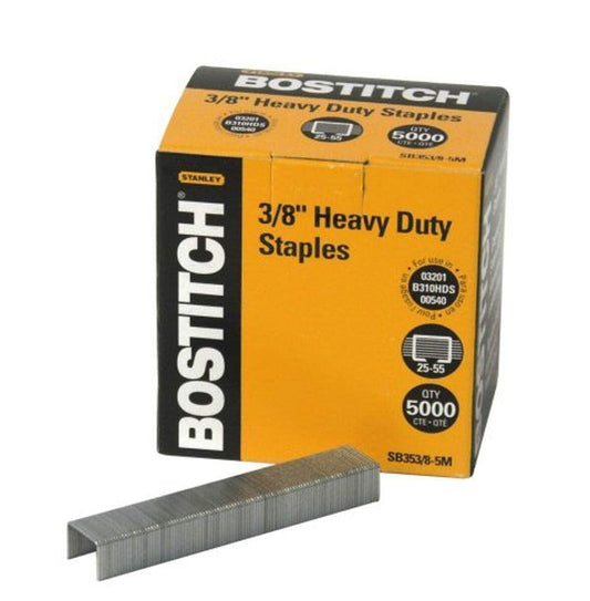 Bostitch Heavy Duty Premium Staples, 25-55 Sheets, 0.375 Inch Leg, 5,000 Per Box (SB353/8-5M)