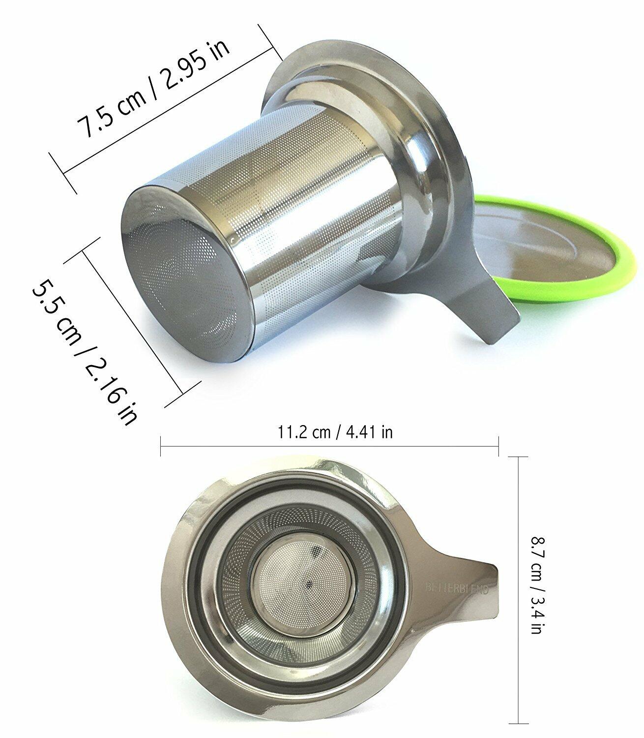 BetterBlend Tea Infuser Stainless Steel - Brew-in-Mug Tea Strainer for Loose Leaf Tea - Fine Tea Filter for Single Mug and Teapot with Silicone Rimmed Lid