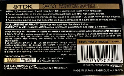 TDK SA-X60 MASTER GRADE 60 MINUTE HIGH BIAS AUDIOCASSETTES SINGLE