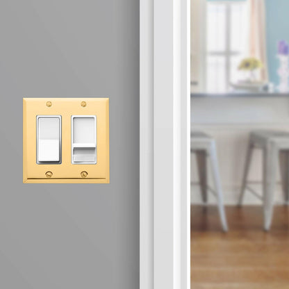Baldwin Estate 4741.030.CD Square Beveled Edge Double GFCI Wall Plate in Polished Brass, 4.5" x 4.5"