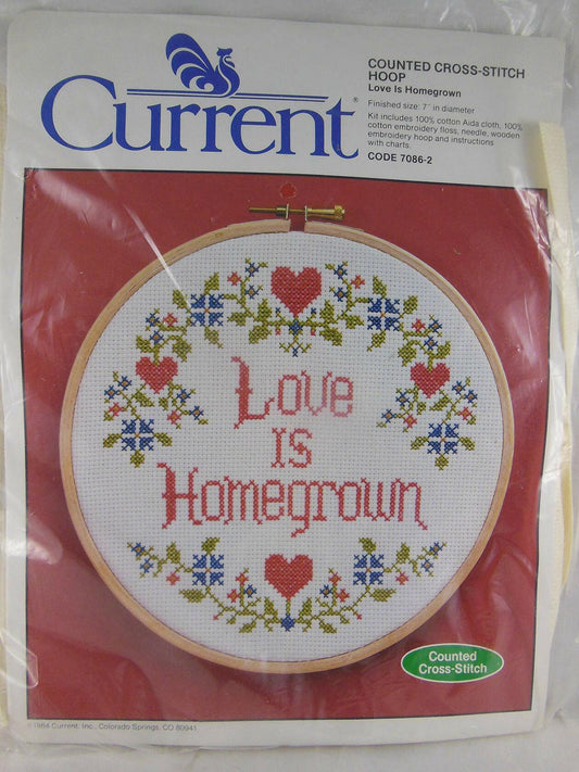 Vintage Current 7086-2 Counted Cross Stitch Hoop Kit Love Is Homegrown 7" Diameter