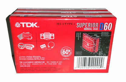 TDK 3-pack Superior Normal Bias D60 Cassette Tape - Red, 180 Minutes, 3 Count
