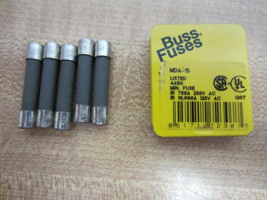 Bussmann MDA-15 15 Amp Time Delay Ceramic Tube Fuse, 250V UL Listed 5-in Tin, 5 Pack